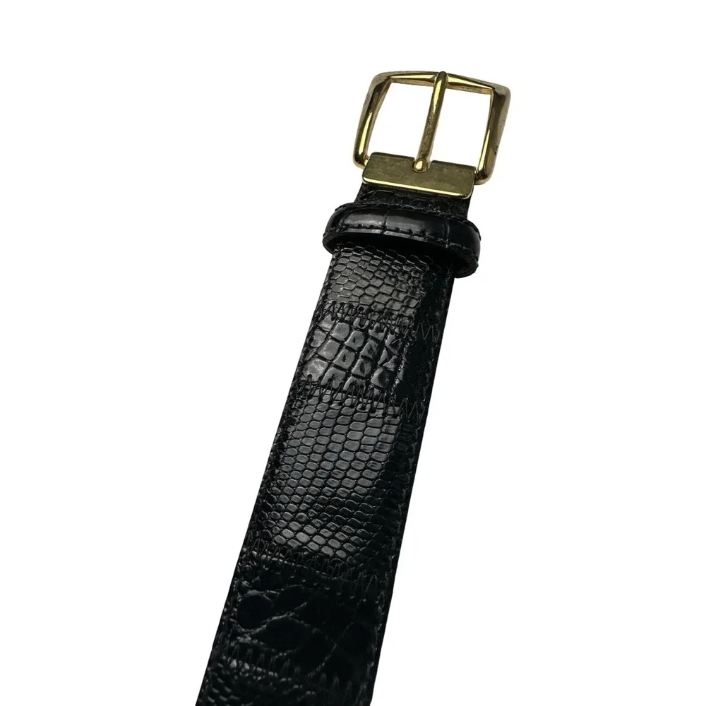 Bespoke Black Crocodile Lizard Patchwork Mens Belt Brass Buckle Size 36 NWOT